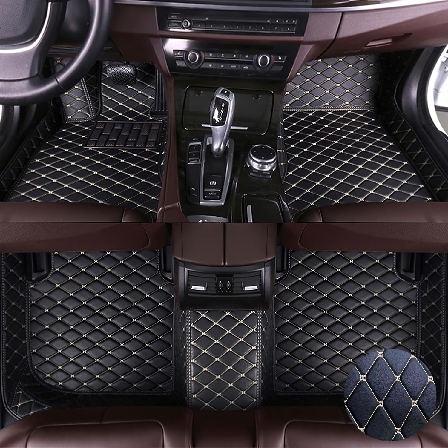 Car Floor Mats for Lexus RX 350 2021-2023,Leather Luxury Floor Liner All Weather Protection Carpet. (Full Set/Black-Cream Color)