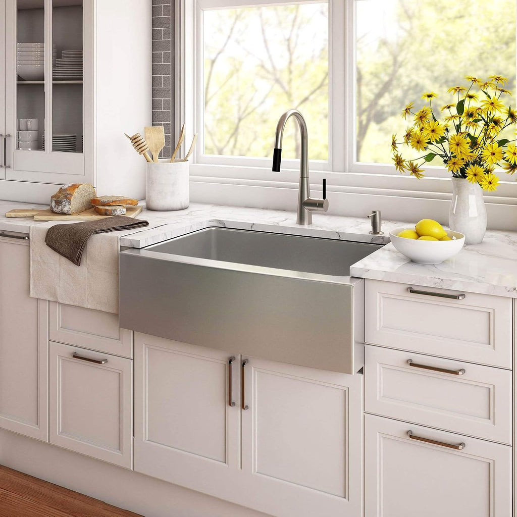 KRAUS Standart Pro 30-Inch Apron Front Farmhouse 16-Gauge Single Bowl Stainless Steel Kitchen Sink, KHF200-30