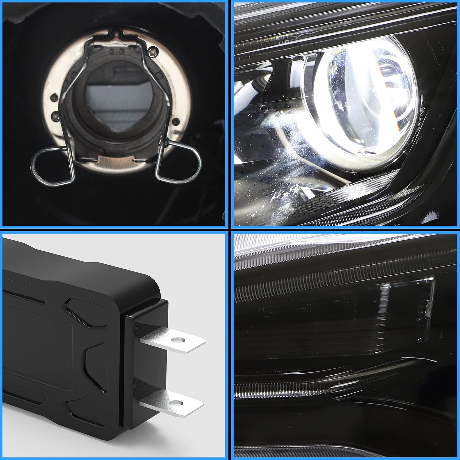 VLAND Projector Headlights + Led Bulbs Compatible with EVO X &Lancer 2008-2023 w/Sequential Indicator w/Smoke Lens Passenger+ Driver Sides+Bulbs(Smoke Lens+Led Bulbs)