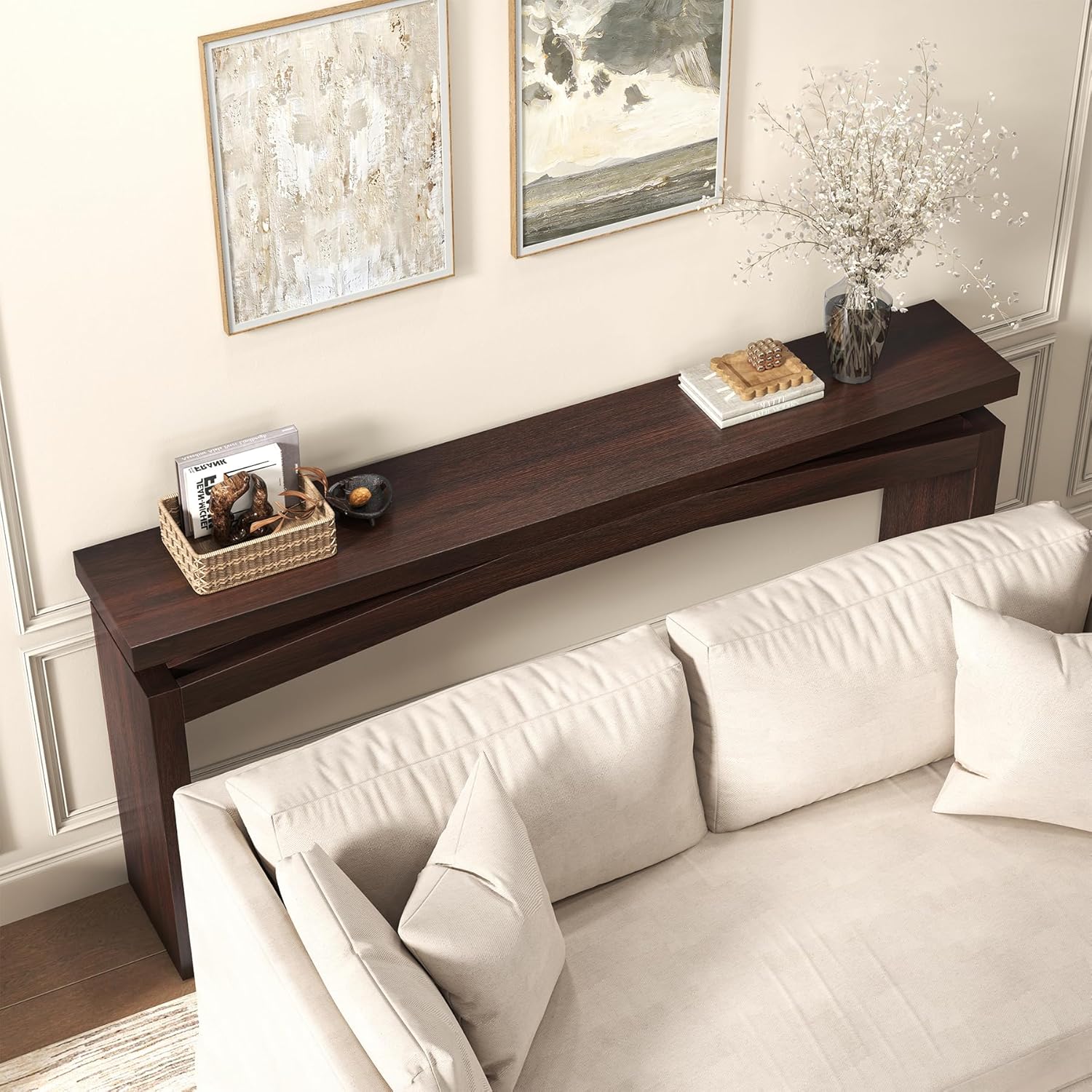Epecoya Modern Dark Brown Console Table for Living Room, Vintage Wooden Entry Way Tables 63', Behind Couch Table Skinny for Entrance, Hallway, Home, Apartment, Dark Brown