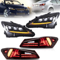 VLAND Headlights and Tail lights Fit for Lexus IS250 IS350 IS22d 2006-2012, ISF 2008-2014 4-Door, Plug-and-play, (Clear+Red)