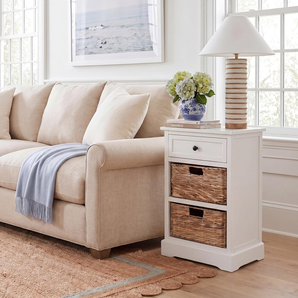 SAFAVIEH Furniture - Carrie 3-Shelf Side Table - Distressed Cream - Solid Wood - Farmhouse Tiered Design - Ideal for Living Room, Entryway, Home Office, 16'W x 13'D x 26'H - Fully Assembled (AMH5700C)