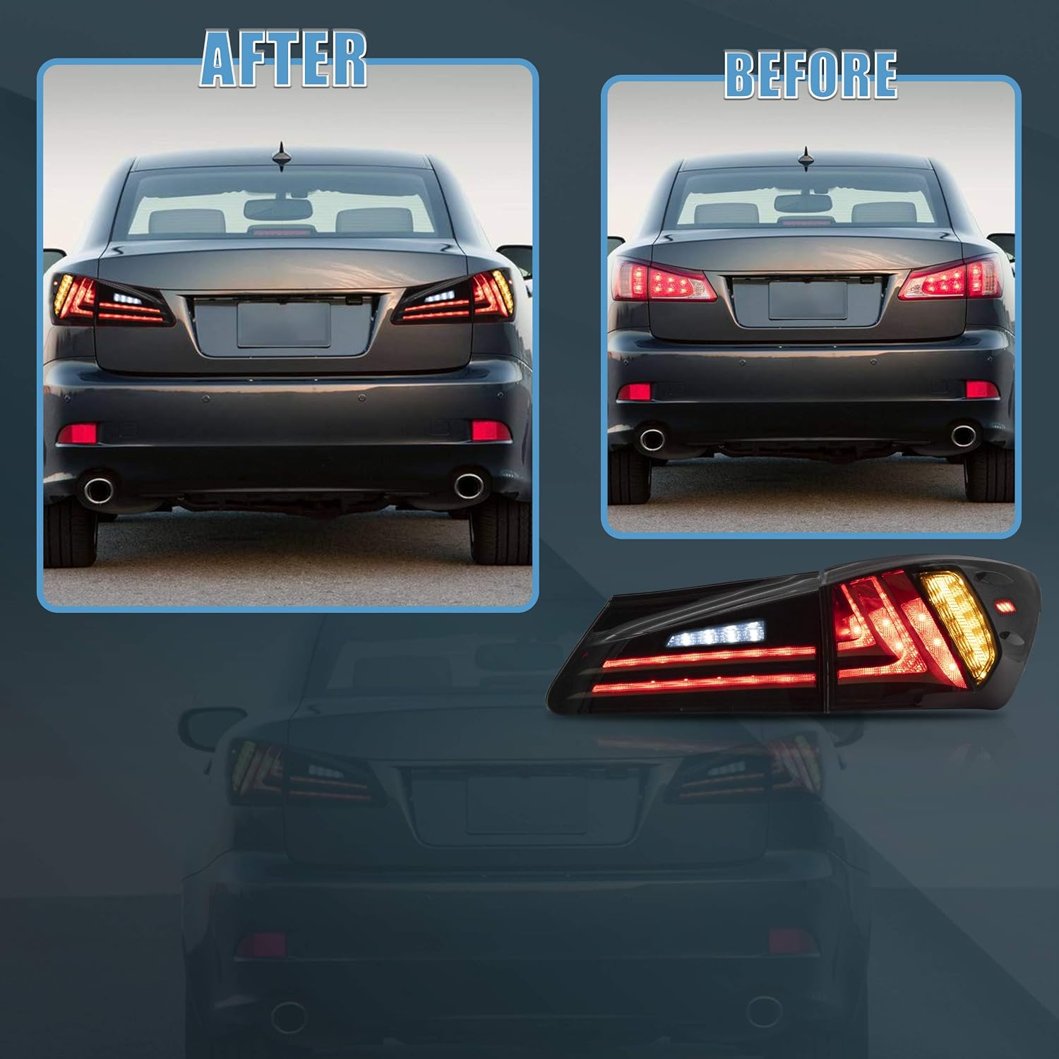 VLAND Headlights and Tail lights Fit for Lexus IS250 IS350 IS22d 2006-2012, ISF 2008-2014 4-Door Plug-and-play, (Amber+Smoked)