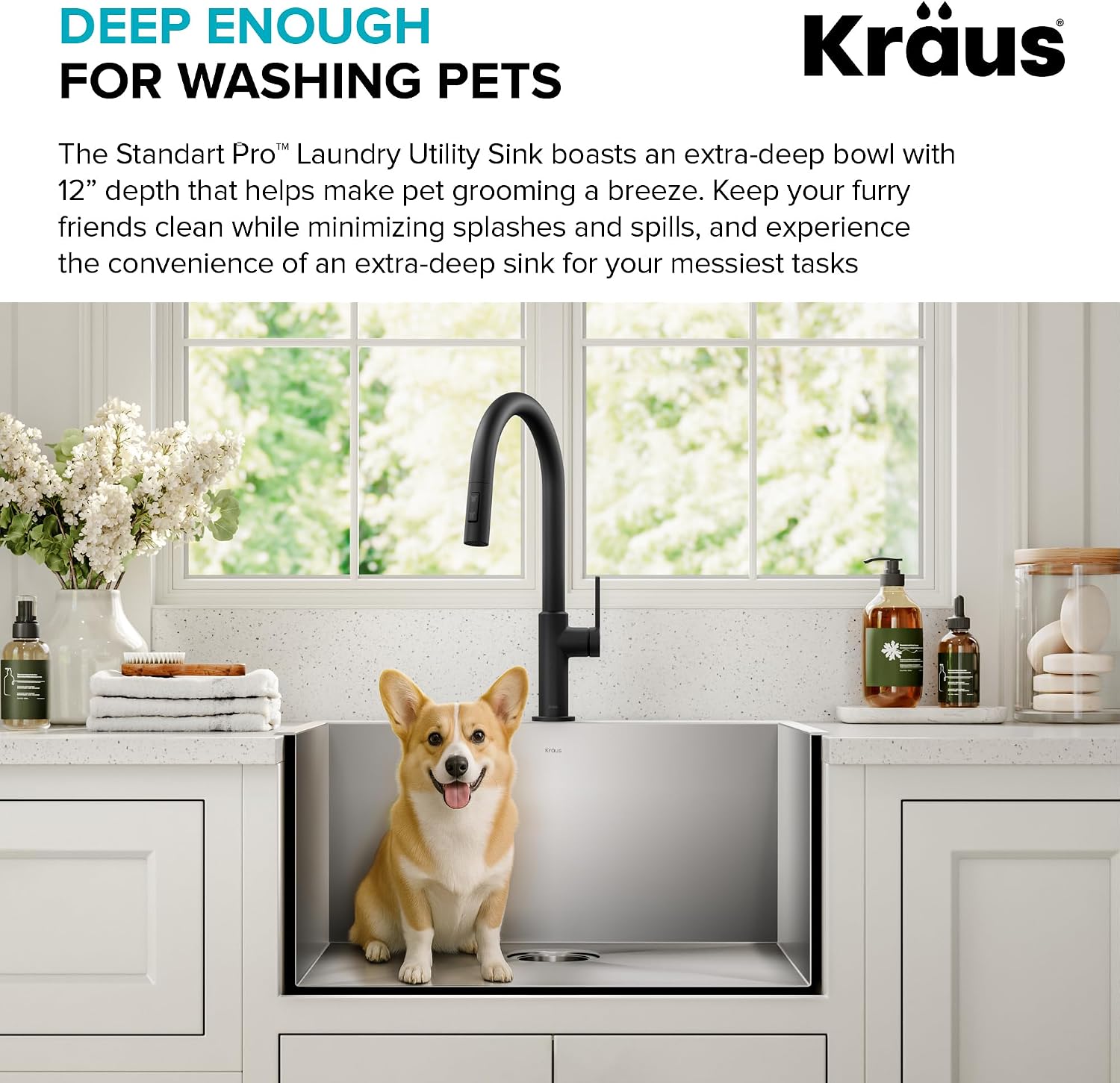 KRAUS Standart PRO 25-inch Drop-In Top Mount 16 Gauge Stainless Steel Single Bowl Laundry Utility Sink, KHT301-25L