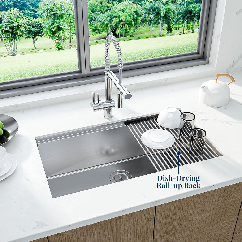 30 x 19 Drop-In Workstation Kitchen Sink – 16 Gauge Stainless Steel Topmount Sink, 10' Deep Undermount Single Bowl & 6 Accessories