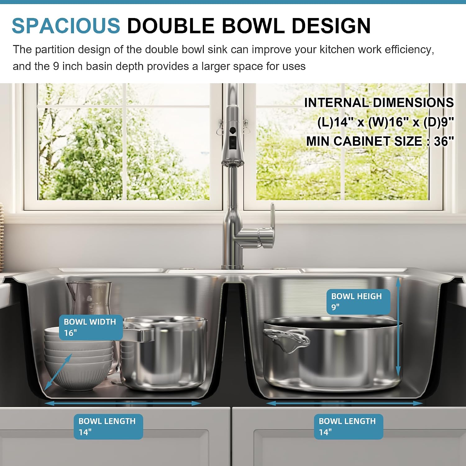 33x22 Drop In Double Bowl Kitchen Sink, 33 Inch Topmount 18 Gauge 304 Stainless Steel 50/50 Commercial Grade Kitchen Sinks, Three Holes with Strainer, 33' x 22' x 9'