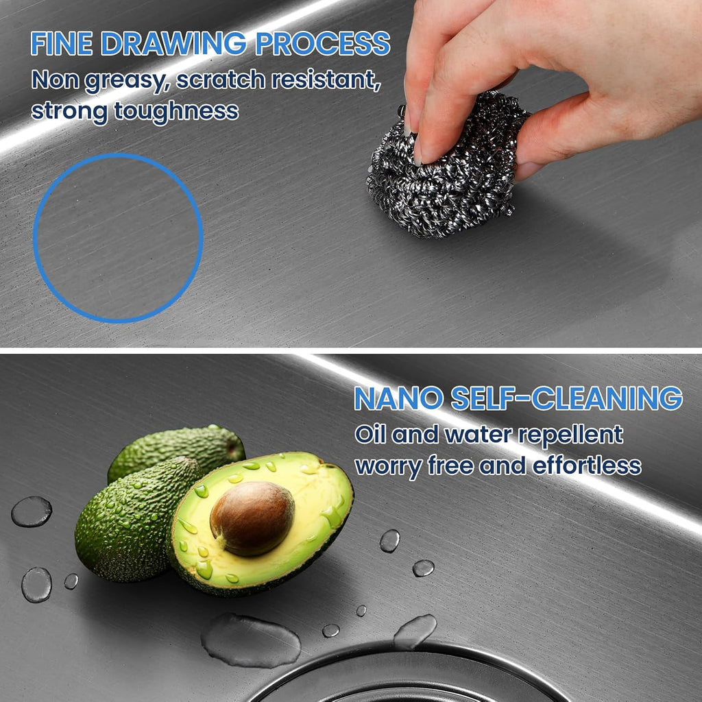 33x22 Inch Smart Waterfal Kitchen Sink Workstation, Gunmetal Black Drop-In Sink Handmade 16 Gauge Stainless Steel Single Bowl