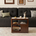 100% Solid Wood Side Table with Storage, Narrow End Table with 2 Drawers, Slim Nightstand and Small Bedside Table with Wheels for Living Room Kitchen Bedroom(Walnut, 15.75' D x 26.77' W x 21.65' H)