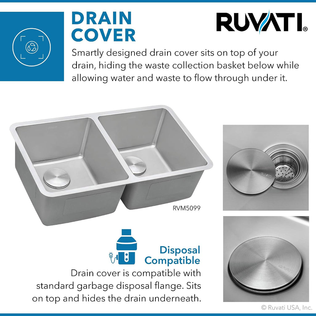 Ruvati 31- inch Undermount Kitchen Sink – 50/50 Double Bowl Kitchen Sink, 16 Gauge T-304 Stainless Steel Sinks, Undermount Sinks with Brushed Finish hides scratches – RVM5099