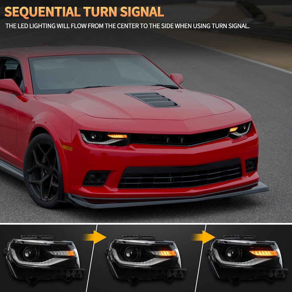 VLAND Headlights [+D2S Bulb] Compatible with Chevrolet Chevy Camaro 5th Gen LS LT SS ZL1 Z/28 2014-2015, Headlamp Assembly with Sequential Turn Signal, 1 Pair