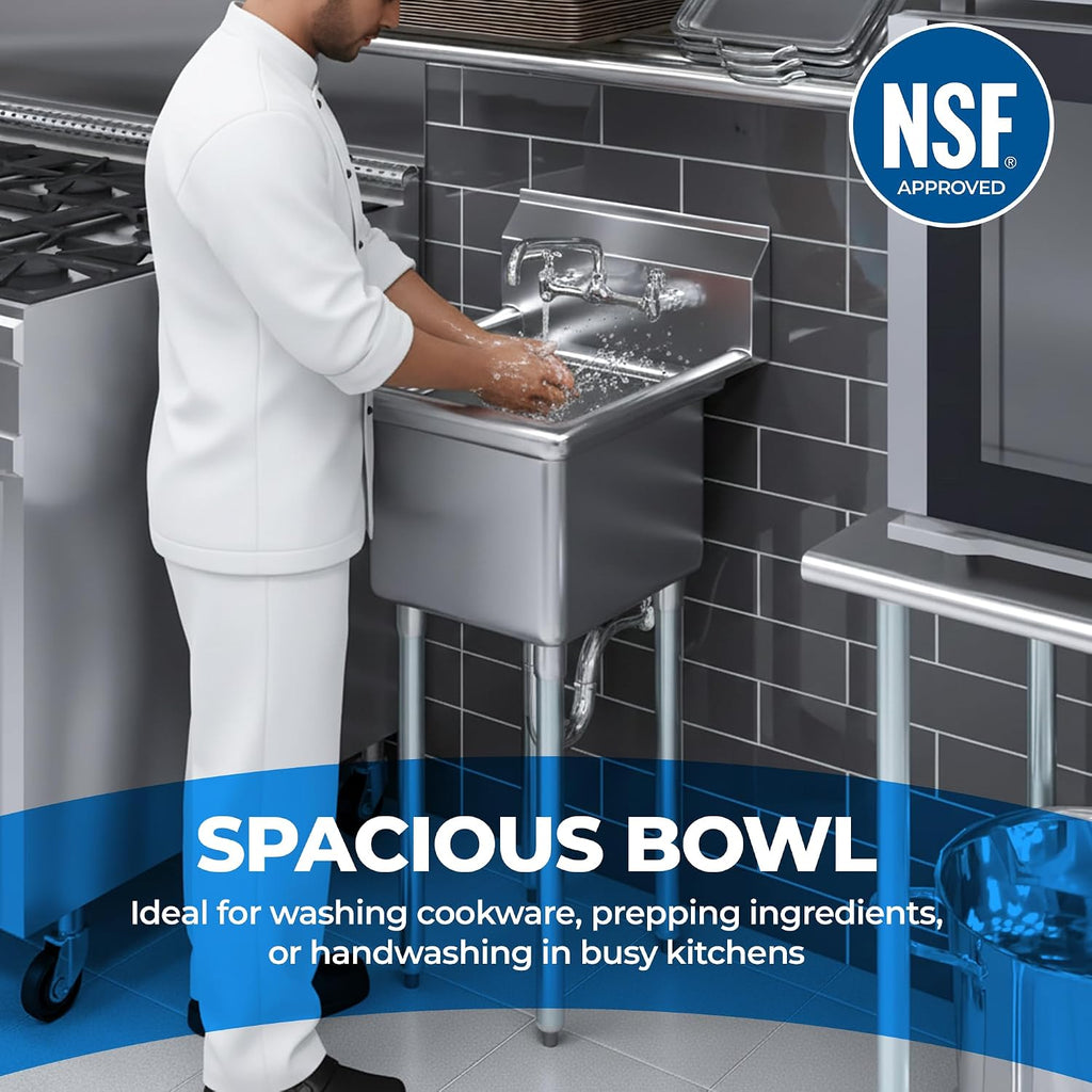 Express-KitchQuip Stainless Steel Utility Sink – 24' x 24' One Compartment | 304 Grade | NSF Certified for Restaurant, Kitchen, Garage, Laundry