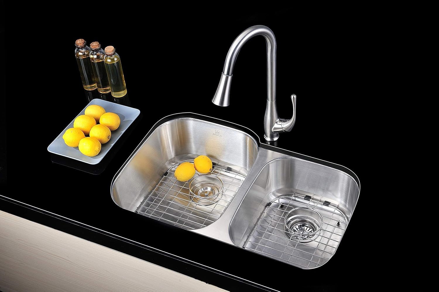 ANZZI Moore 32 Inch 304 Stainless Steel Undermount Double Kitchen Sink with 60/40 Split, 16 Gauge Deep Soak Dual Basin Bowl Kitchen Sink with Bottom Grid, Strainer, and Drain, K-AZ3220-3B