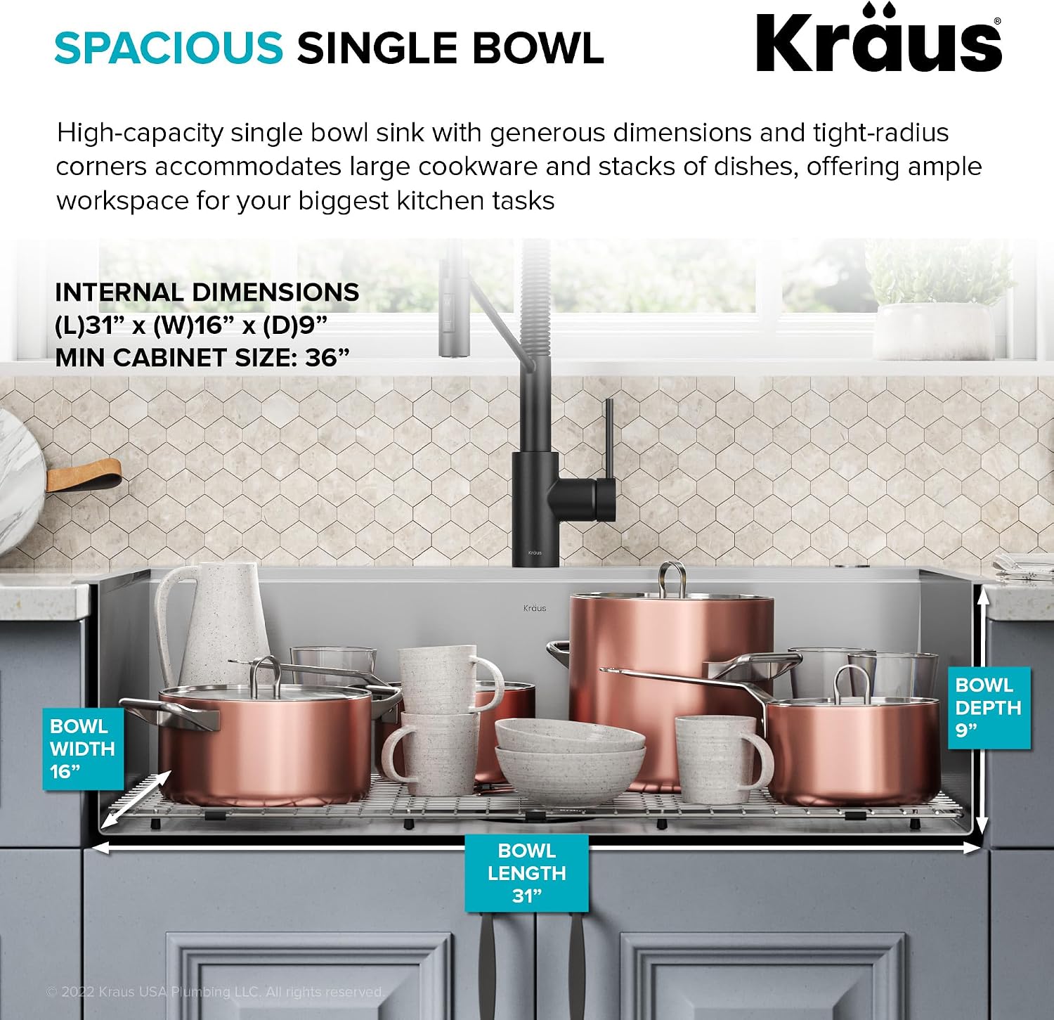 KRAUS Kore 33-in Drop-In Workstation 16 Gauge Stainless Steel Single Bowl Kitchen Sink with Accessories