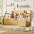 FOTOSOK 55.1'' Kids Bookshelf with Reading Nook, Toy Storage Organizer with Seat Cushion and 3 Movable Drawers, Kids Reading Nook Toy Organizers and Storage with Bench for Playroom, Bedroom, Natural