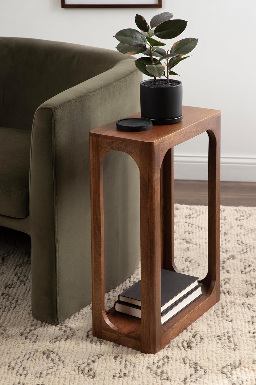 Kate and Laurel Dahl Modern Slatted Wooden Slim Side Table; 16 x 8 x 24; Walnut Brown; Transitional Wood Narrow End Table for Use as Living Room Plant Stand or Small Bedroom Nightstand