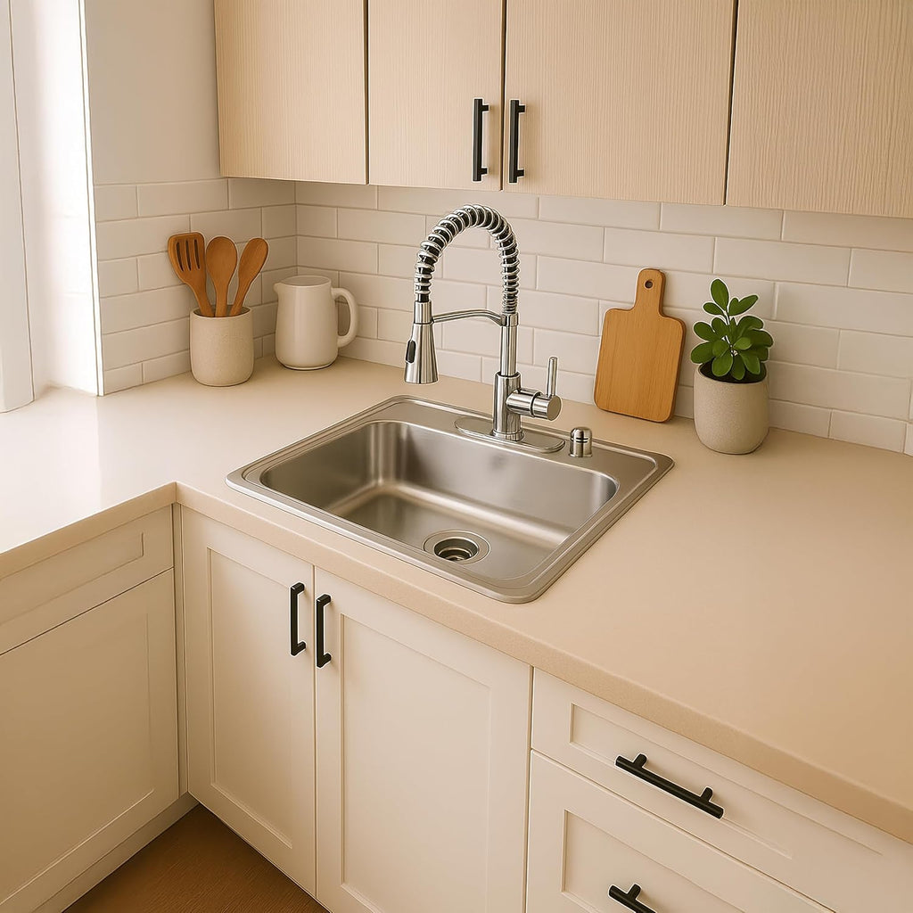 25-inch Stainless Steel Topmount 4-hole Drop-In Single Bowl 8-inch Deep Kitchen Sink