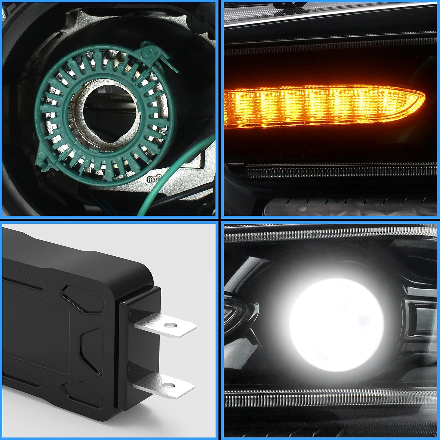 VLAND Projector Headlights + D2S Led Bulbs Compatible with Dodge Charger 2011-2014 (Not Fit 2012 Charger SE) w/Sequential Indicator Passenger+ Driver Sides+Bulbs