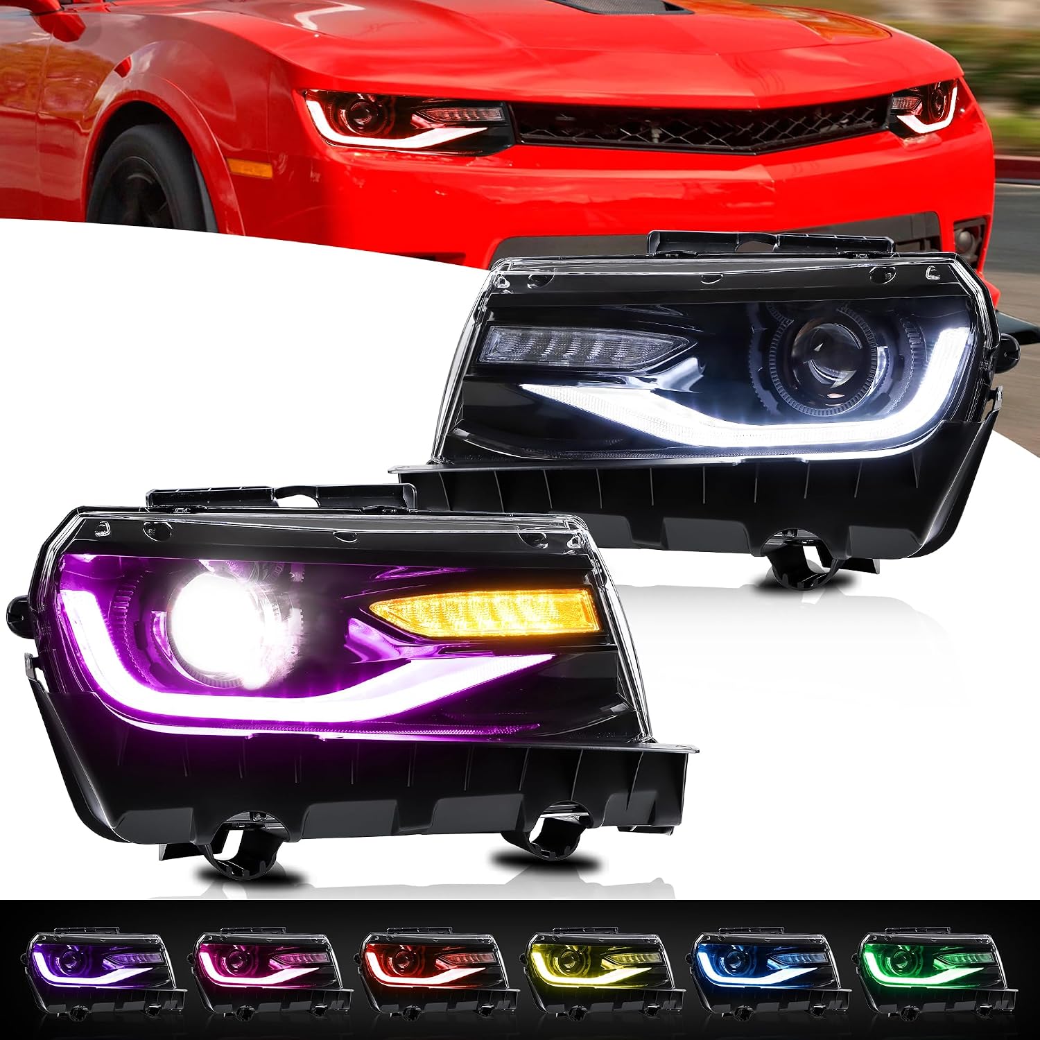 VLAND Headlights compatible with Chevrolet Chevy Camaro 5th Gen LS LT SS ZL1 Z/28 2014-2015, Headlamp Assembly with Turn Signal, 1 Pair not include bulbs