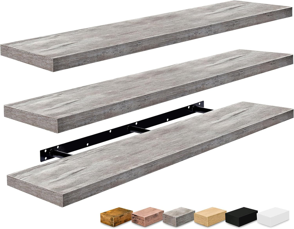 Sorbus Floating Shelves for Wall - 55 Inch Extra-Long Bathroom Shelves, Wall Decor for Bedroom, Kitchen, Living Room, Book Storage - Mounted Floating Shelf with Hidden Brackets (Gray, 3 Pack)