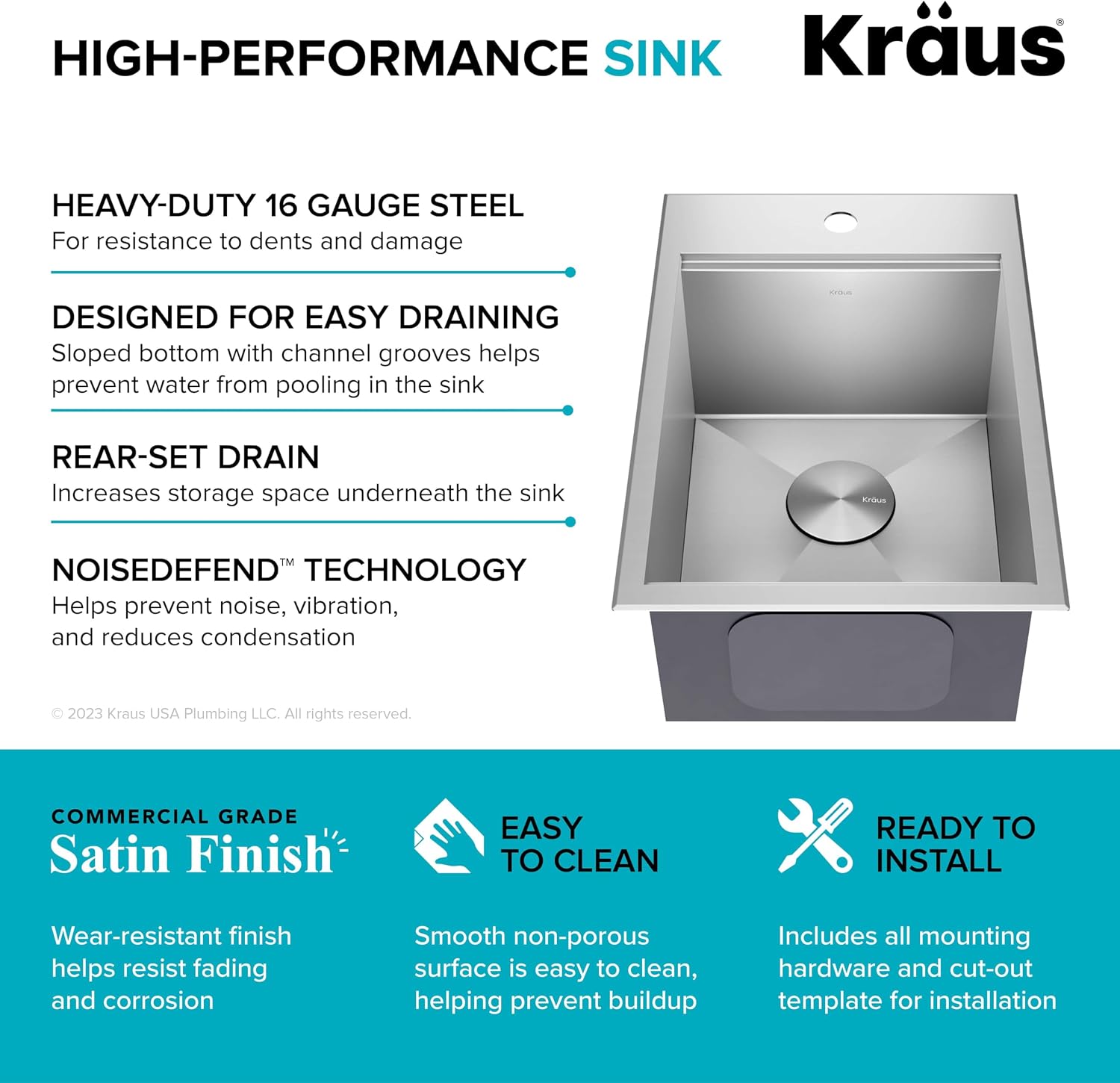 KRAUS Kore 15x22-Inch Drop In/Top Mount Workstation 16 Gauge Single Bowl Stainless Steel Bar Kitchen Sink with Accessories, Kitchen Sinks