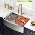 33x22 Inch Farmhouse Kitchen Sink – ALWEN 16 Gauge Scratch-Resistant Stainless Steel Workstation Apron Front Single Bowl Sink, R10 Radius, Ledge & Accessories Included