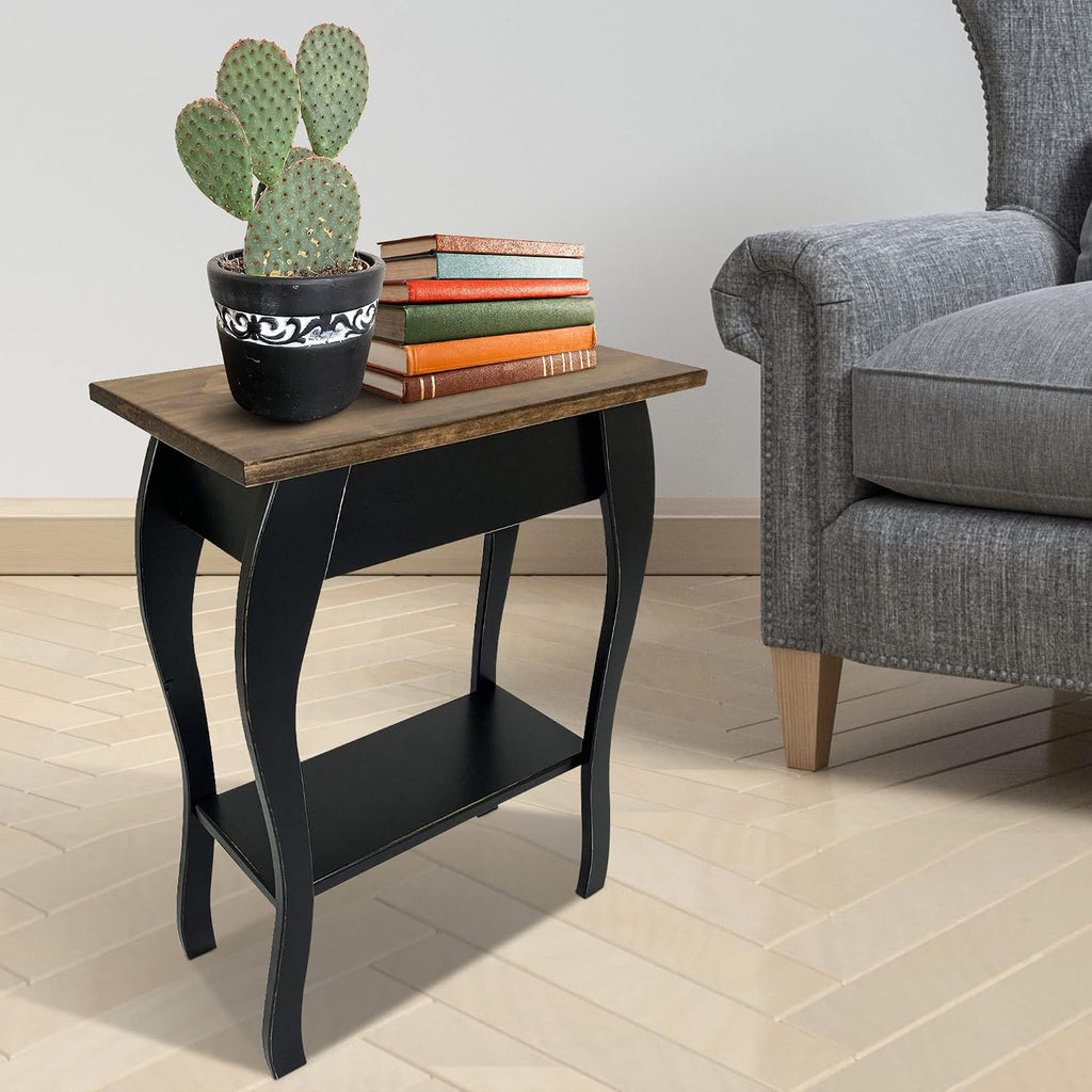 Peaceful Classics Wooden End Table- Amish Handmade Slim Side Table for Living Room, Bedroom, Entry Way, & Hallway, Thin Narrow End Table with 2-Tiered Shelves for Display & Storage, Black