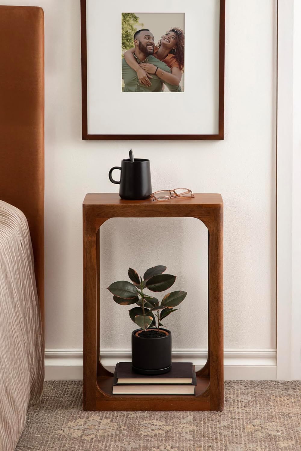Kate and Laurel Dahl Modern Slatted Wooden Slim Side Table; 16 x 8 x 24; Walnut Brown; Transitional Wood Narrow End Table for Use as Living Room Plant Stand or Small Bedroom Nightstand