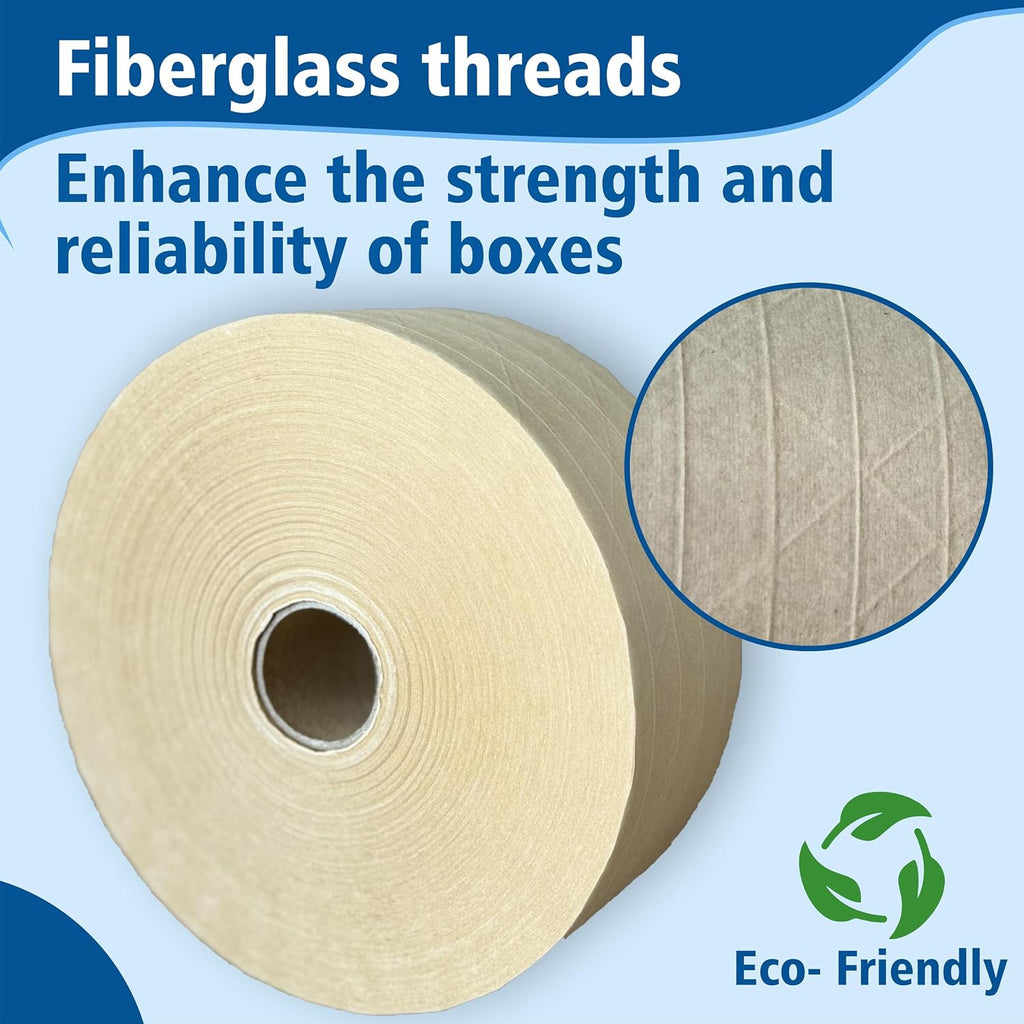 3'' x650 Feet Reinforced Water Activated Gummed Kraft Paper Tape, for Heavy Duty Secure Packing Shipping, Tamper Evident Gummed Tape, Brown - 10 Rolls