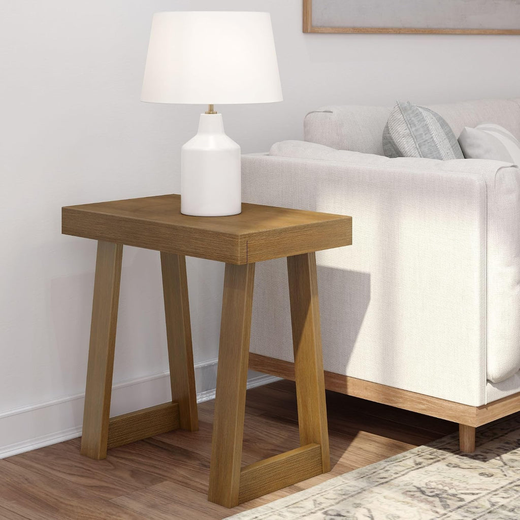 Plank+Beam Classic Rectangular Side Table, 25', Slim Side Table for Living Room, Narrow Nightstand for Small Spaces, Wood End Table for Bedroom, Pecan Wirebrush