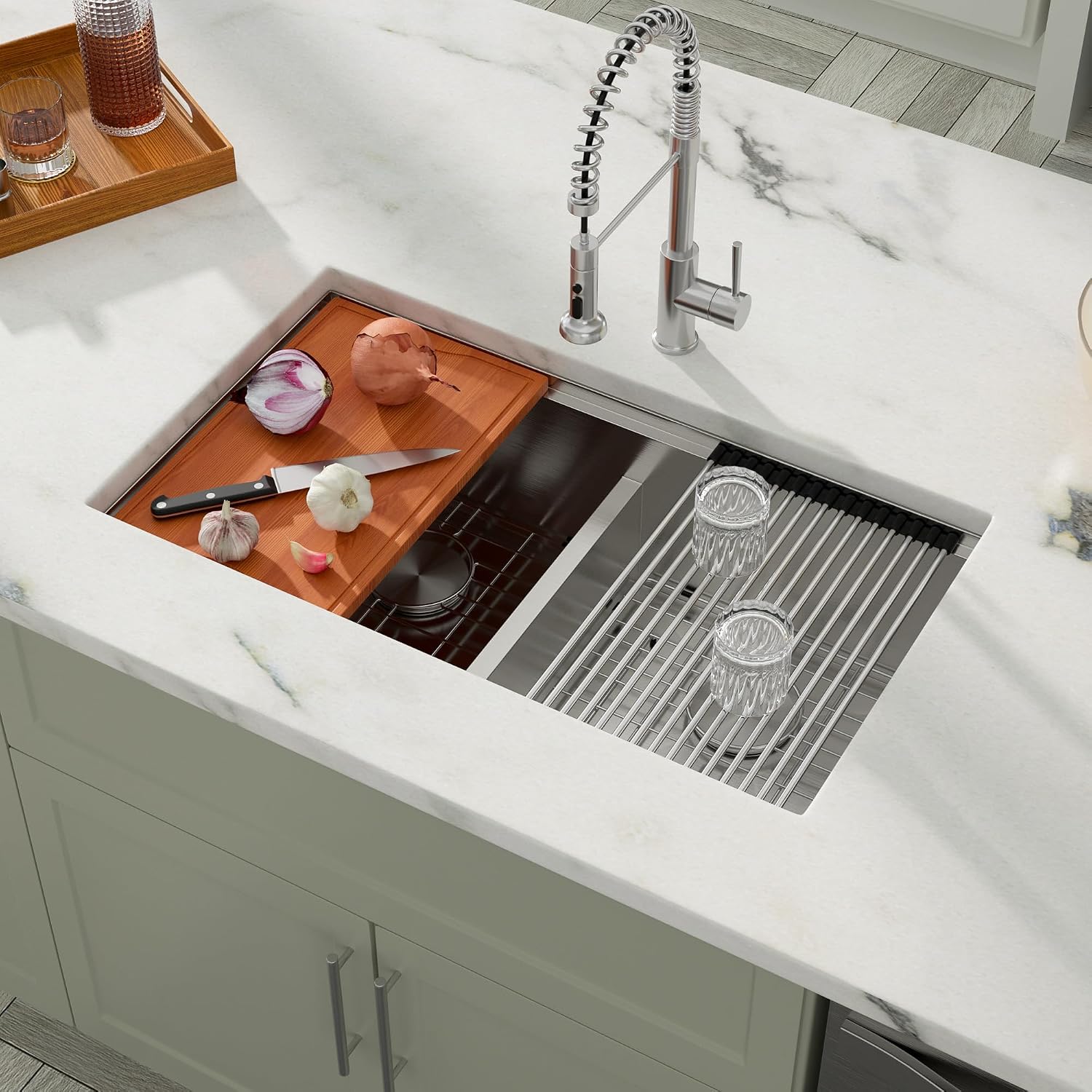 Dcolora 33 Inch Double Bowl Kitchen Sink Undermout Workstation 16 Gauge Stainless Steel Sinks Spacious 60/40 Split Double Basin Under Counter, 33'x19'x10' DC-U7710