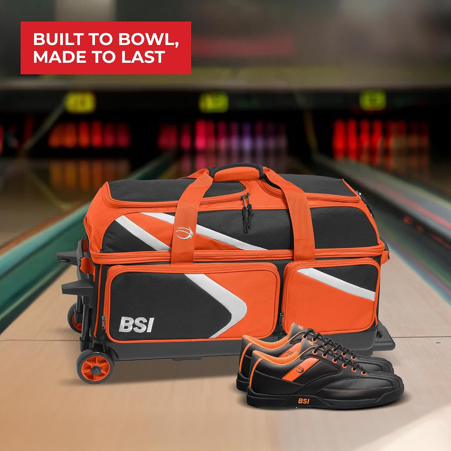 BSI Dash Roller Bowling Bag with Smooth Rolling Wheels, Padded Ball Compartment, Retractable Locking Handle, & Shoe Pocket
