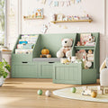 FOTOSOK 55.1'' Kids Bookshelf with Reading Nook, Toy Storage Organizer with Seat Cushion and 3 Movable Drawers, Kids Reading Nook Toy Organizers and Storage with Bench for Playroom, Bedroom, Green