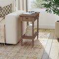 East at Main Narrow End Table with Drawer & Shelf, Solid Wood Slim Side Table for Small Spaces, Farmhouse End Table for Living Room, Bedroom or Entryway, Rustic Brown Finish