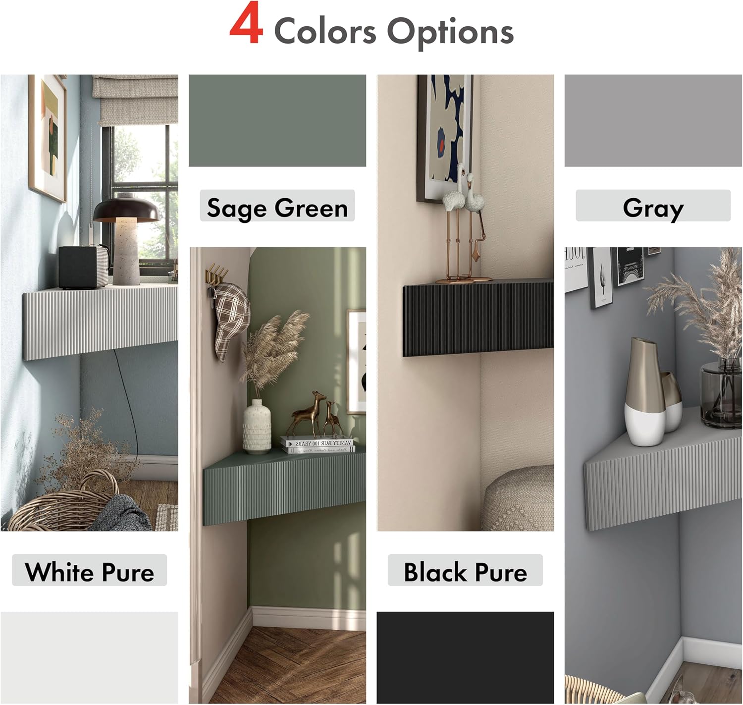 24/7 Shop at Home French 47 inch Modern Floating TV Console Table with 3D Wavy Panel Door, Wood Entertainment Center with Storage Space, Wall Corner Shelf for Living Room, Bedroom, Office, Sage Green
