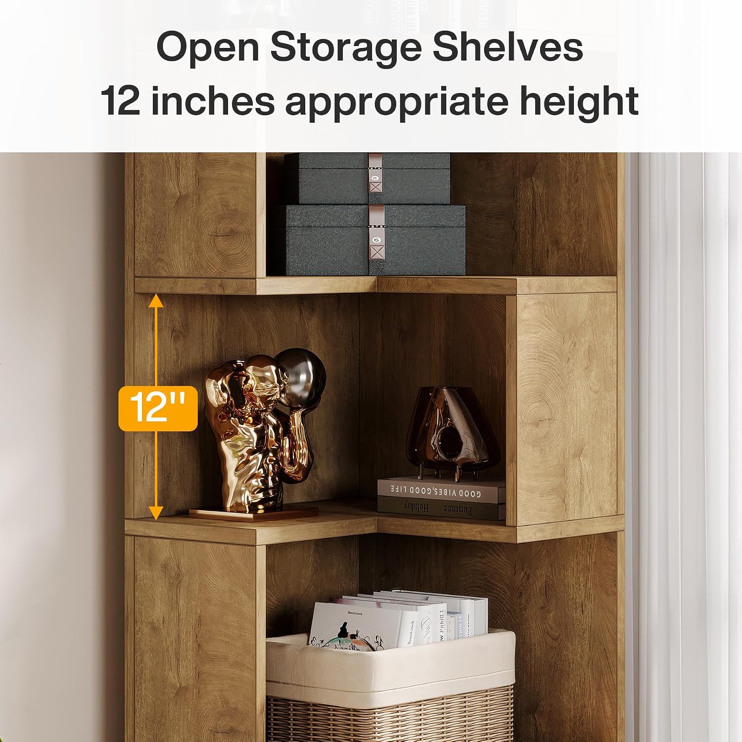 Tribesigns 5-Tier Corner Bookshelf with 2 Drawers, 66.9-Inch Tall Corner Bookcase Shelf, Modern Simple Corner Storage Cabinet Display Rack Shelf for Living Room, Home Office (Natural Brown)