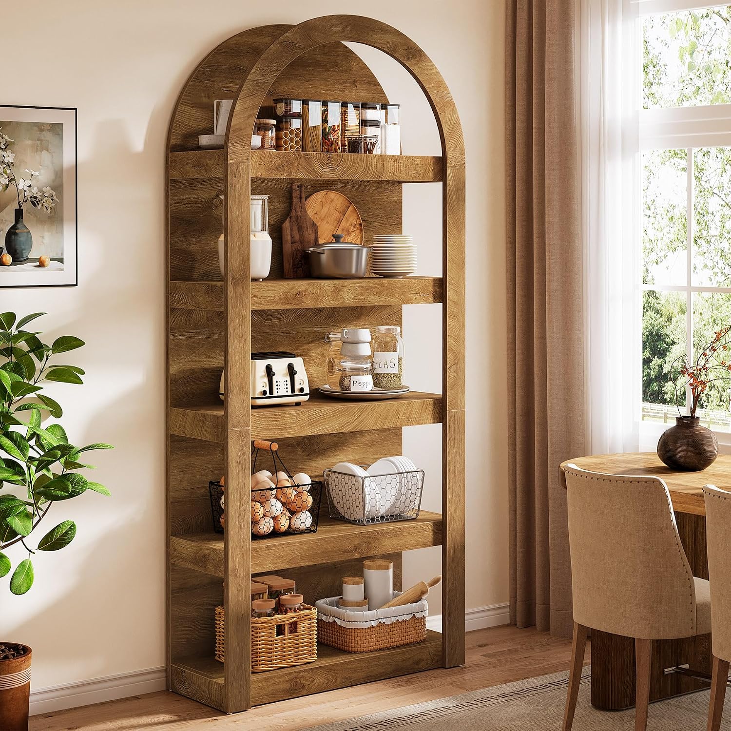 Tribesigns 5-Tier Arched Bookshelf, 71' Tall Farmhouse Bookcase Arch-Shaped Racks (2)