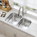 32 Inch Undermount 60/40 Double Bowl Kitchen Sink, 18 Gauge 304 Stainless Steel Curved Shape Deep Kitchen Sinks, Strainer Included, 32' x 20' x 9'