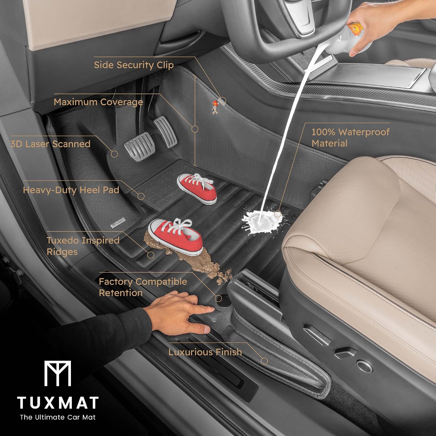 TuxMat - for Toyota 4Runner 5-Seater 2013-2024 Models - Custom Car Mats - Maximum Coverage, All Weather, Laser Measured - This Full Set Includes 1st and 2nd Rows