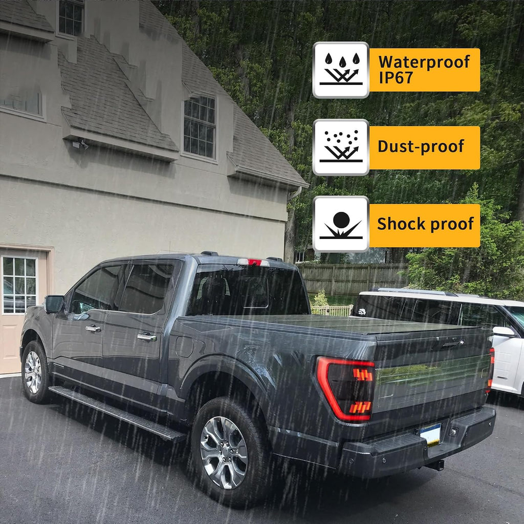 VLAND Led Tail Lights Compatible with 14th Gen Ford F150 2021-2023, Rear Lights w/Dynamic Animation Indicator (Smoke)