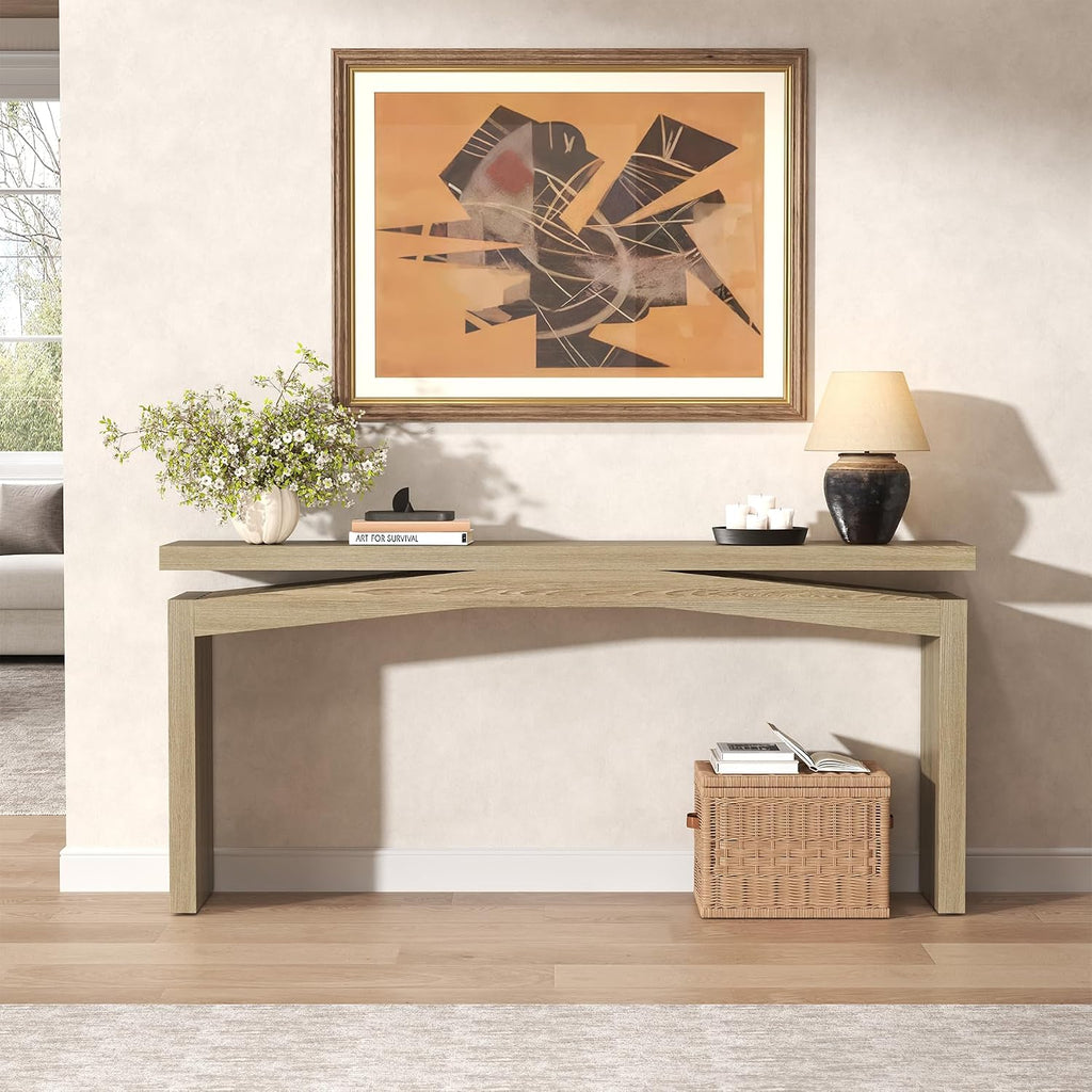 Epecoya Rustic Wood Console Table Entryway 63-Inch, Farmhouse Entrance Tables Narrow Long Wooden, Modern Console Tables for Entryway, Living Room, Light Tan Wood