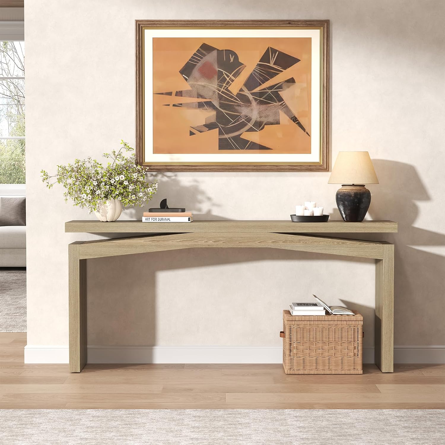 Epecoya Rustic Wood Console Table Entryway 63-Inch, Farmhouse Entrance Tables Narrow Long Wooden, Modern Console Tables for Entryway, Living Room, Light Tan Wood