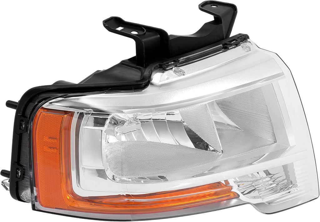 ALMULOO Right Headlight w/Bulb Compatible with 2015-2017 Ford Expedition w/LED Indicator Headlamp Front Light Lamp Clear Lens Chrome Housing Replacement for FO2503346 Passenger Side