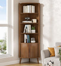 Corner Cabinet, 66.73'' Tall Modern Corner Bathroom Storage Cabinet with 2 Fluted Doors and Shelves, Home Space Saver for Kitchen, Living Room, Study Room(Walnut, 66.73''H)