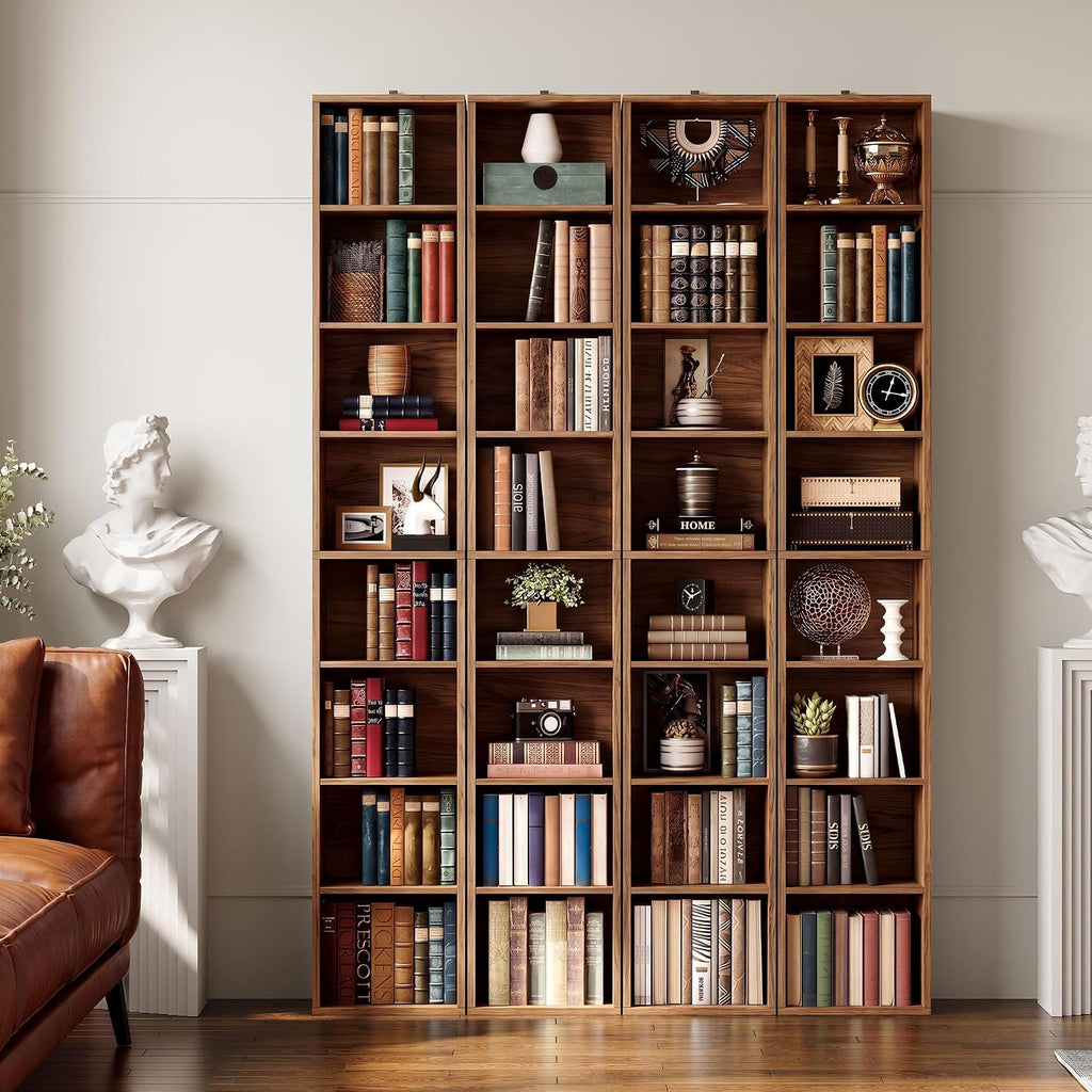 IRONCK Tall Narrow Bookshelf 8 Tiers 71in Set of 2, Compact Corner Bookcase, Easy to Match for Living Room, Office, Study, Bedroom