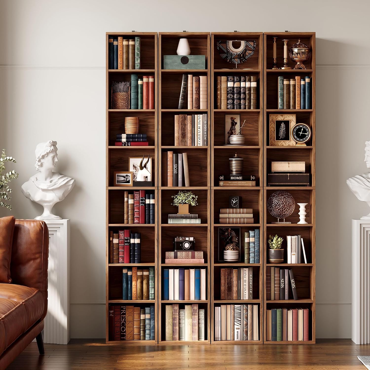IRONCK Tall Narrow Bookshelf 8 Tiers 71in Set of 2, Compact Corner Bookcase, Easy to Match for Living Room, Office, Study, Bedroom