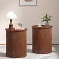 AVZEAR Small Round Side Table Fluted Night Stand Set of 2, 17.7' Mid Century Modern End Table, Circle Bedside Tables Wood Nightstands for Small Spaces, Living Room, Bedroom (Rustic Walnut)