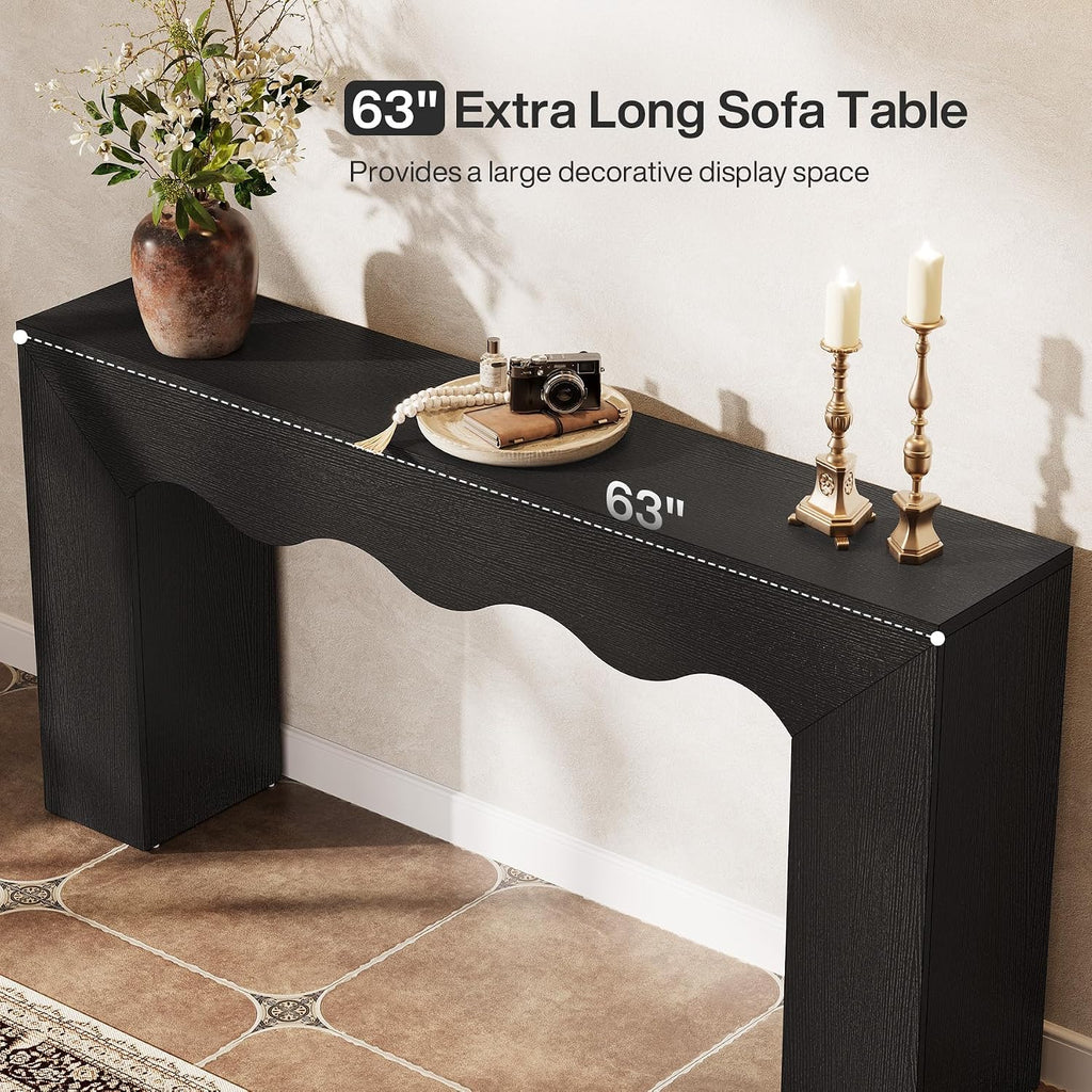 Tribesigns 63' Farmhouse Console Table, Wooden Couch Table Behind Sofa with Storage, Long Entryway Sofa Station, Narrow Console Stand with Base, Hallway Stand for Entryway, Living Room (1, Black)