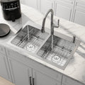 33x22 Drop In Double Bowl Kitchen Sink, 33 Inch Topmount 16 Gauge 304 Stainless Steel, Commercial Grade Large Capacity 50/50 Kitchen Sinks with Strainer and Grid, 33' x 22' x 9'