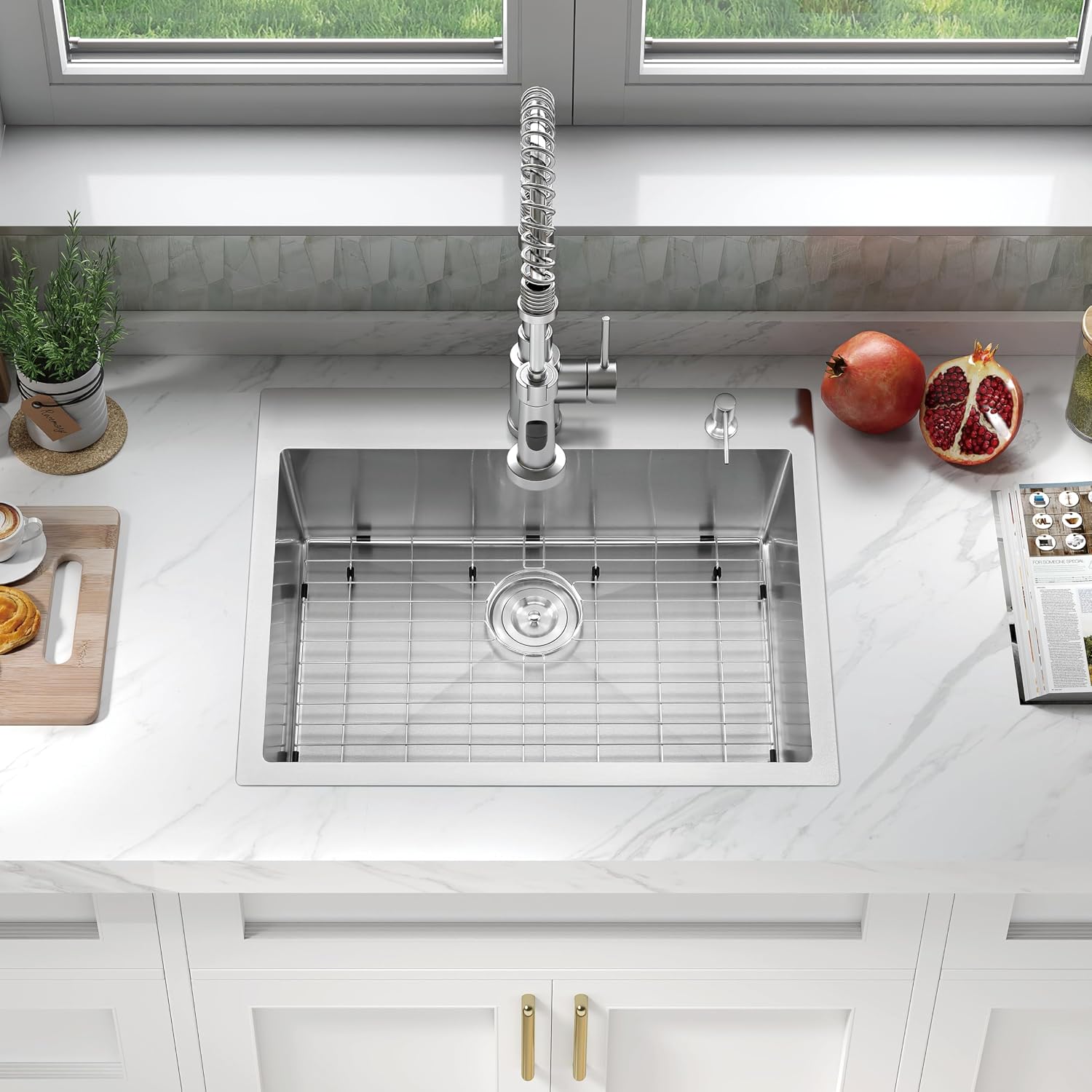 ATTOP Drop in Kitchen Sink Single Bowl,Nano Coating 28 Inch Stainless Steel Handmade Single Bowl Drop-in Sink
