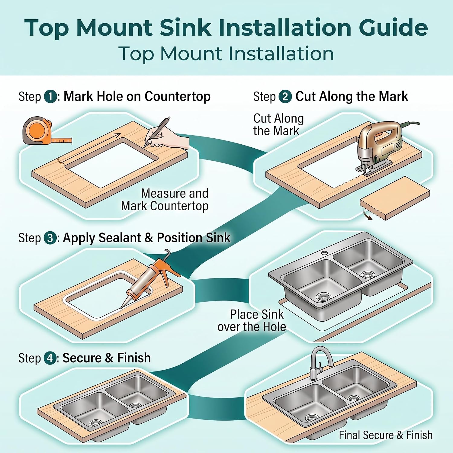 Rhbamoa 33''x22'' Drop In Kitchen Sink,T304 Stainless Steel Sink,50/50 Double Bowl Kitchen Sinks 33 Inch,10'' & 7'' Deep Top Mount Double sinks with 3 Faucet Holes